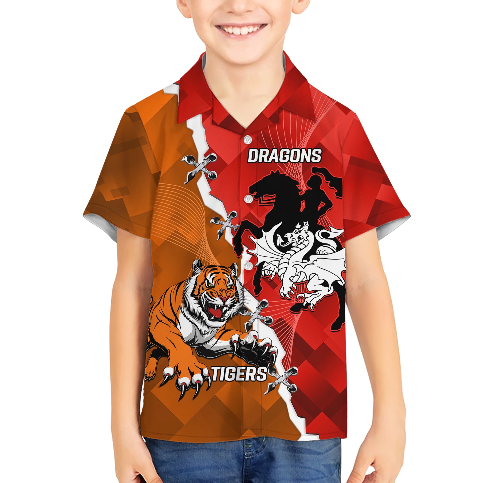 Personalised Dragons And Tigers Rugby Hawaiian Shirt Sporty Style - Vibe Hoodie Shop