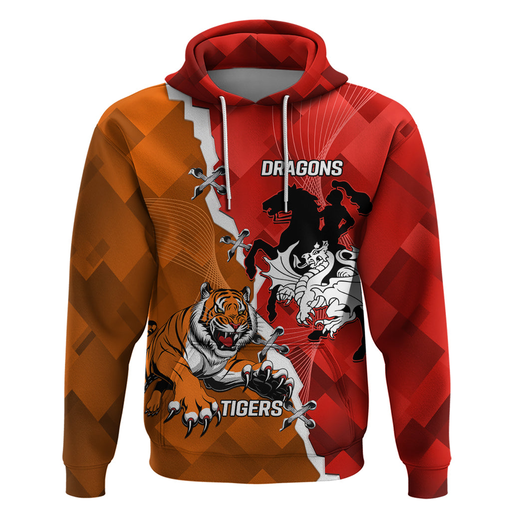 Personalised Dragons And Tigers Rugby Hoodie Sporty Style - Vibe Hoodie Shop