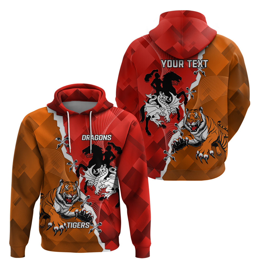 Personalised Dragons And Tigers Rugby Hoodie Sporty Style - Vibe Hoodie Shop