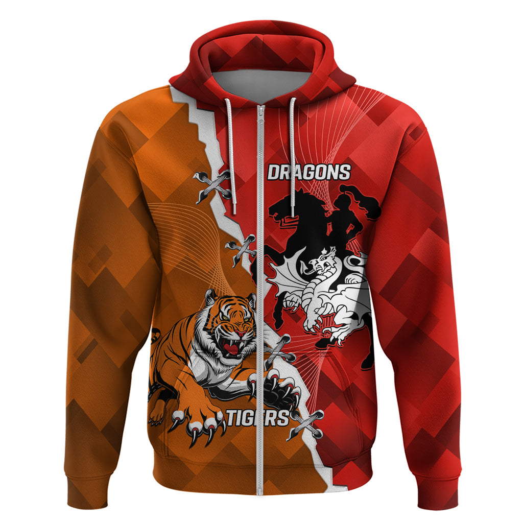 Personalised Dragons And Tigers Rugby Hoodie Sporty Style - Vibe Hoodie Shop