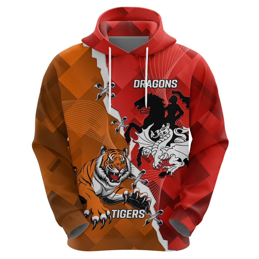 Personalised Dragons And Tigers Rugby Hoodie Sporty Style - Vibe Hoodie Shop