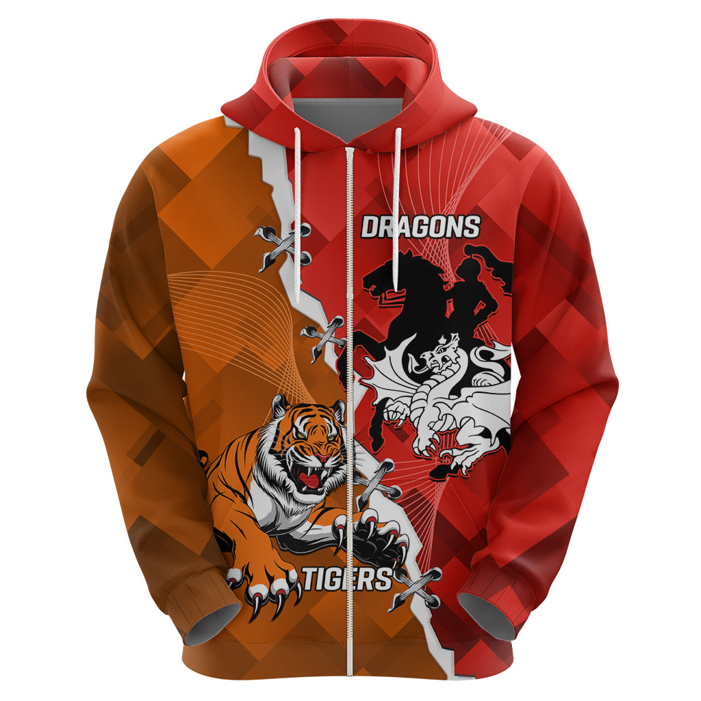 Personalised Dragons And Tigers Rugby Hoodie Sporty Style - Vibe Hoodie Shop