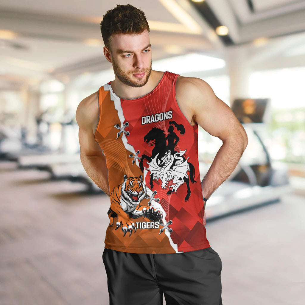 Personalised Dragons And Tigers Rugby Men Tank Top Sporty Style - Vibe Hoodie Shop