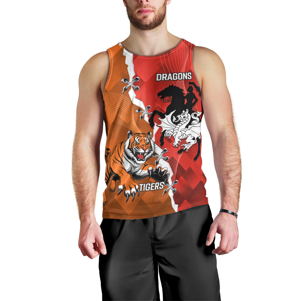 Personalised Dragons And Tigers Rugby Men Tank Top Sporty Style - Vibe Hoodie Shop