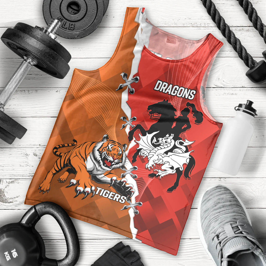 Personalised Dragons And Tigers Rugby Men Tank Top Sporty Style - Vibe Hoodie Shop