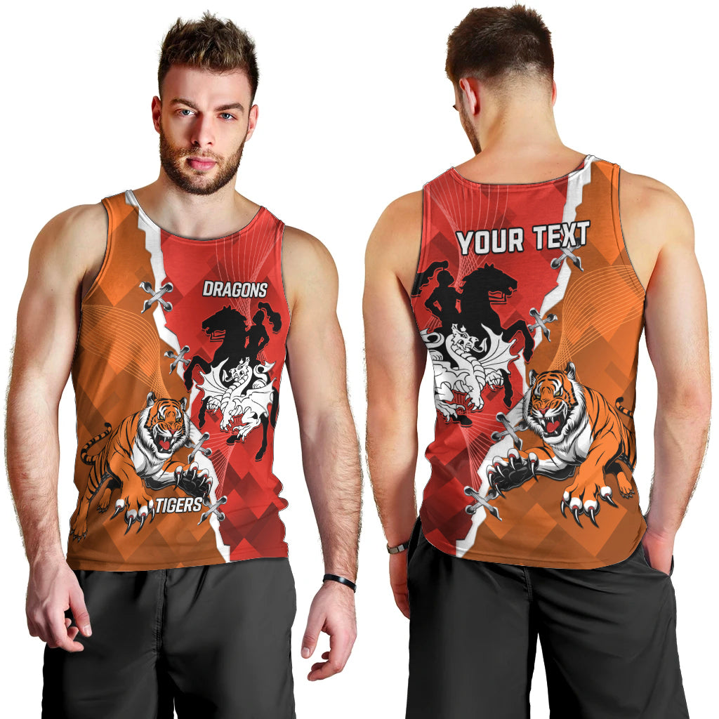 Personalised Dragons And Tigers Rugby Men Tank Top Sporty Style - Vibe Hoodie Shop