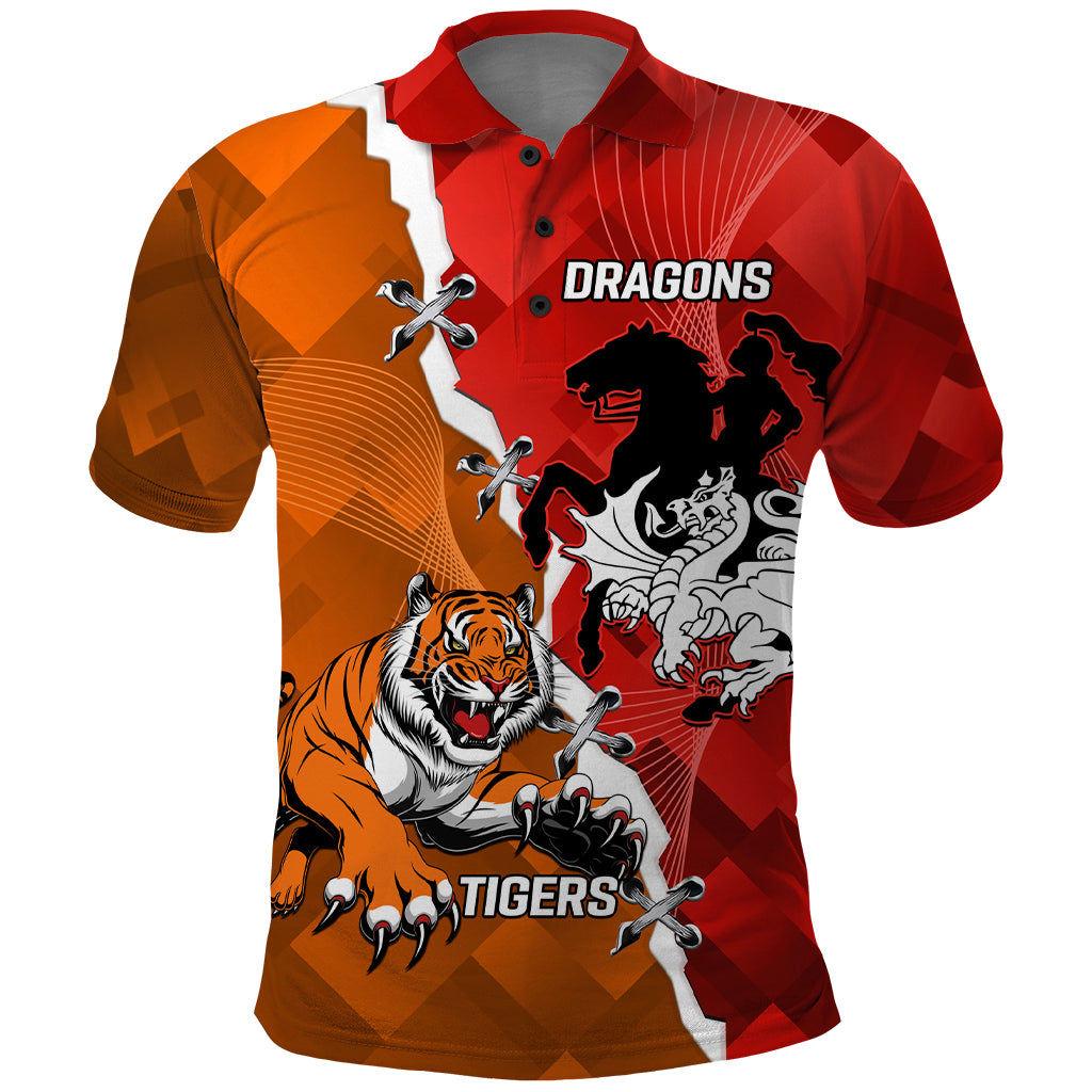 Personalised Dragons And Tigers Rugby Polo Shirt Sporty Style - Vibe Hoodie Shop