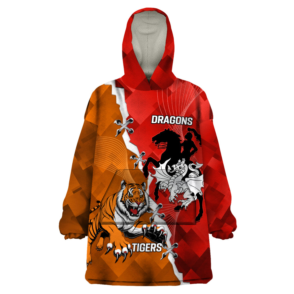 Personalised Dragons And Tigers Rugby Wearable Blanket Hoodie Sporty Style - Vibe Hoodie Shop