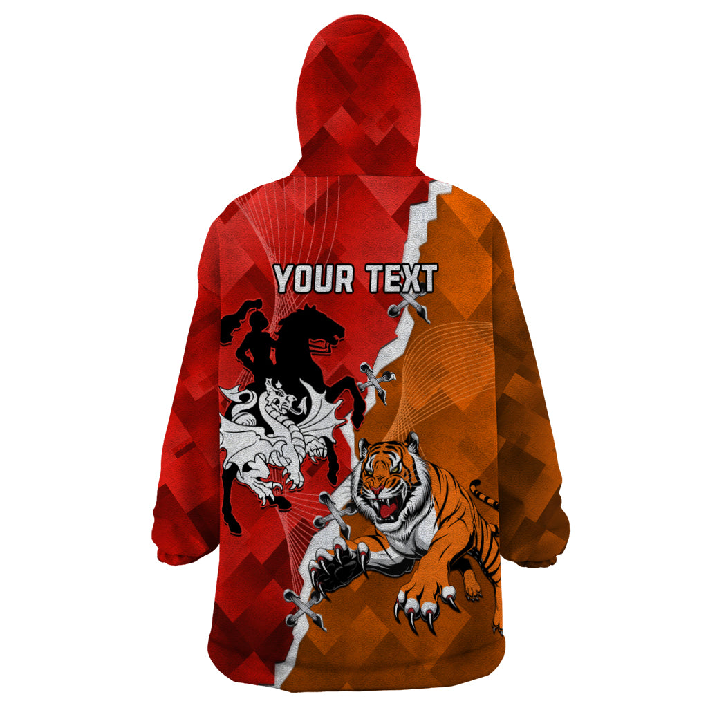 Personalised Dragons And Tigers Rugby Wearable Blanket Hoodie Sporty Style - Vibe Hoodie Shop