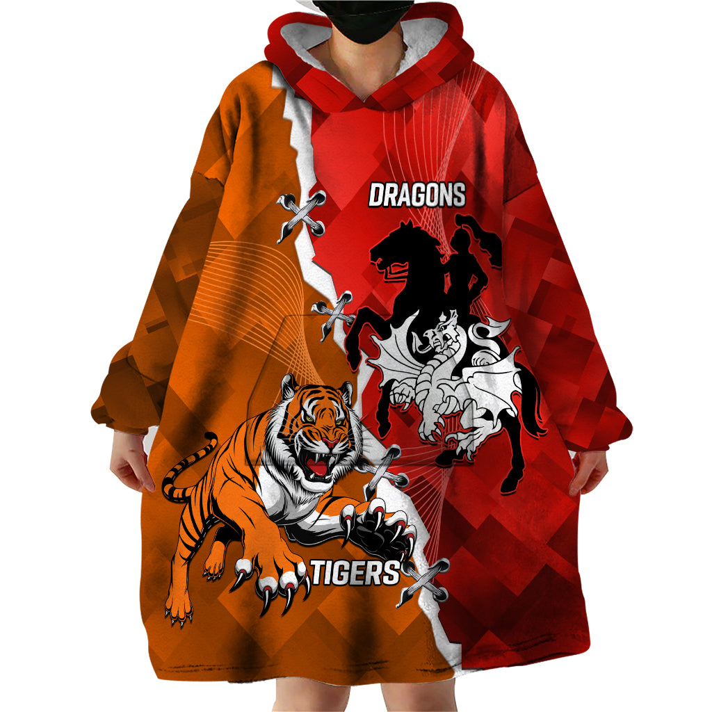 Personalised Dragons And Tigers Rugby Wearable Blanket Hoodie Sporty Style - Vibe Hoodie Shop