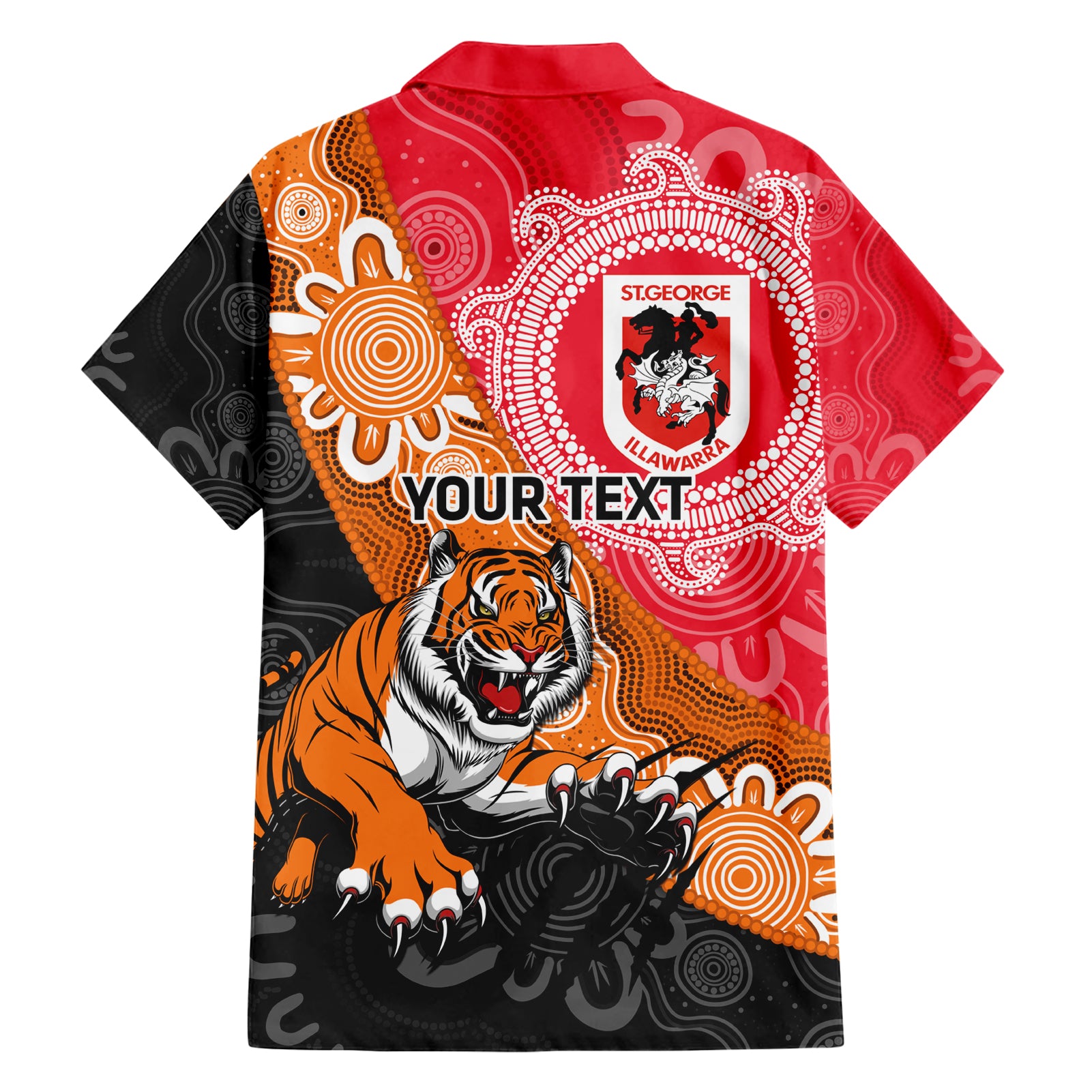 Personalised Dragons And Tigers Rugby Hawaiian Shirt Aboriginal Art - Vibe Hoodie Shop