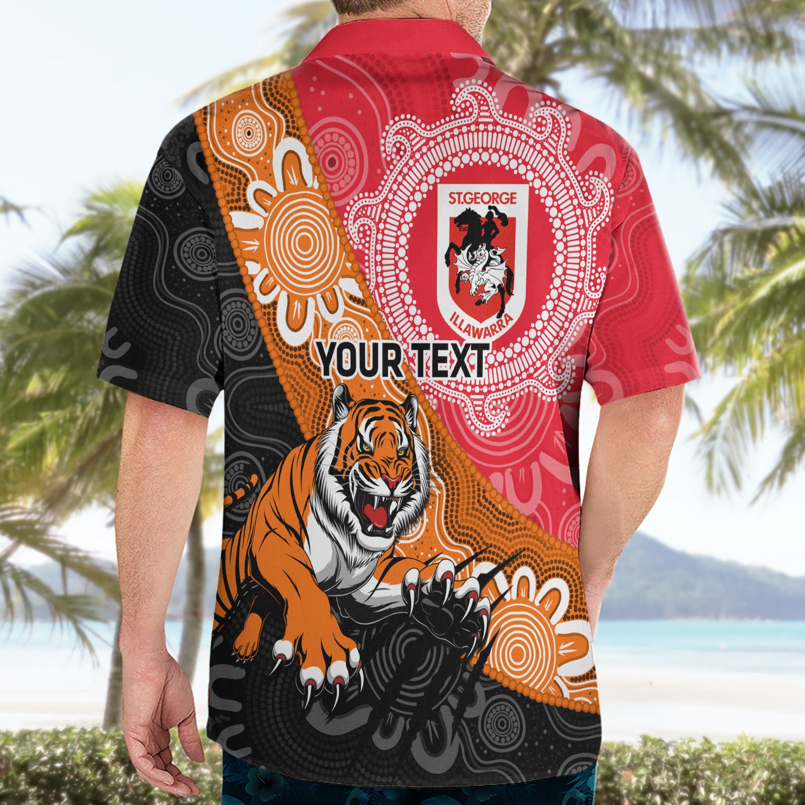 Personalised Dragons And Tigers Rugby Hawaiian Shirt Aboriginal Art - Vibe Hoodie Shop