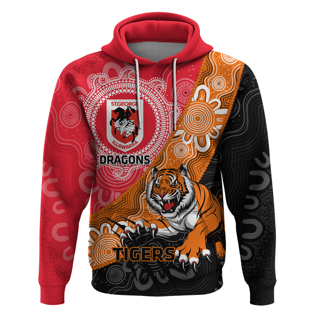 Personalised Dragons And Tigers Rugby Hoodie Aboriginal Art - Vibe Hoodie Shop