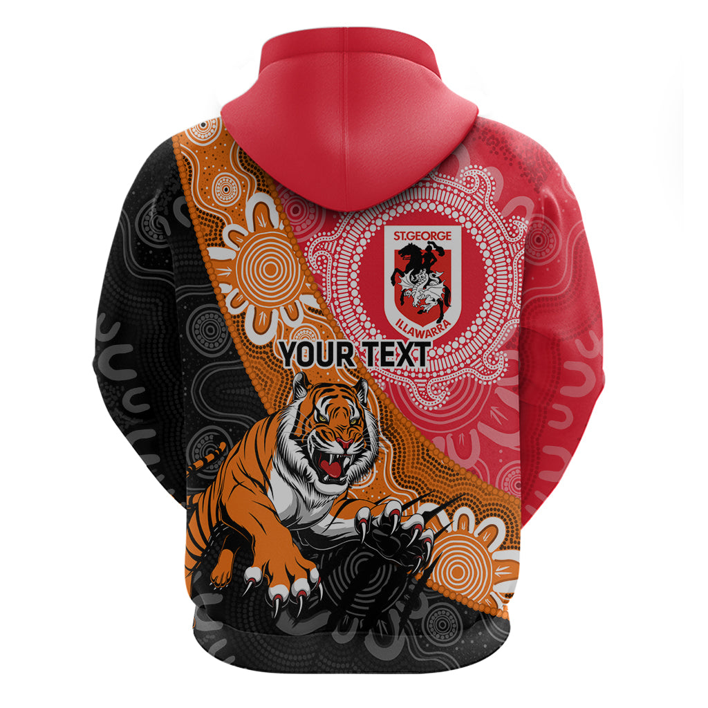 Personalised Dragons And Tigers Rugby Hoodie Aboriginal Art - Vibe Hoodie Shop