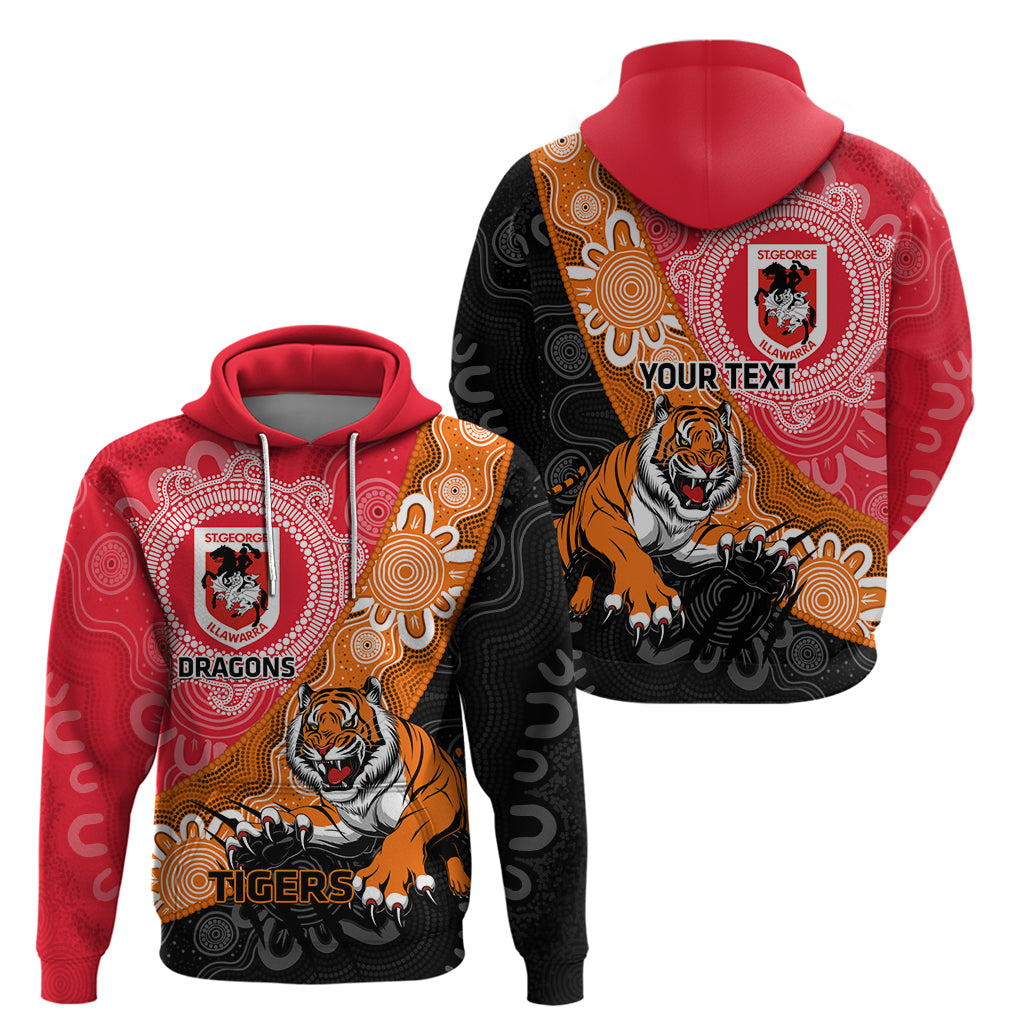 Personalised Dragons And Tigers Rugby Hoodie Aboriginal Art - Vibe Hoodie Shop