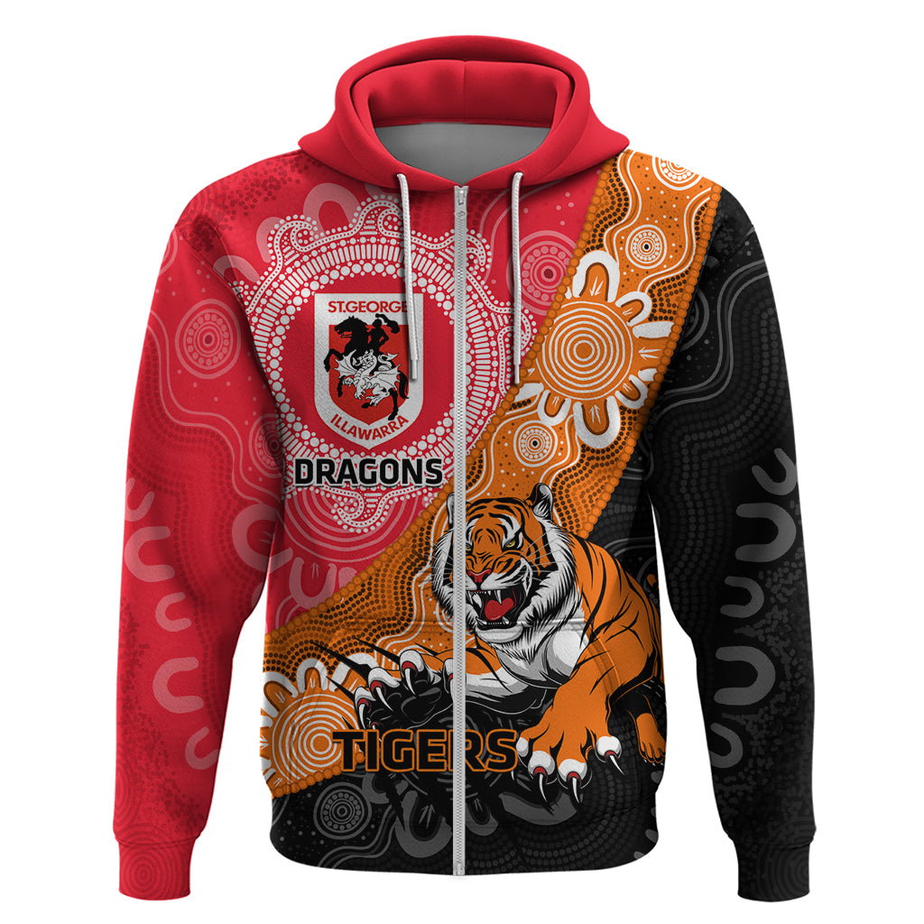 Personalised Dragons And Tigers Rugby Hoodie Aboriginal Art - Vibe Hoodie Shop