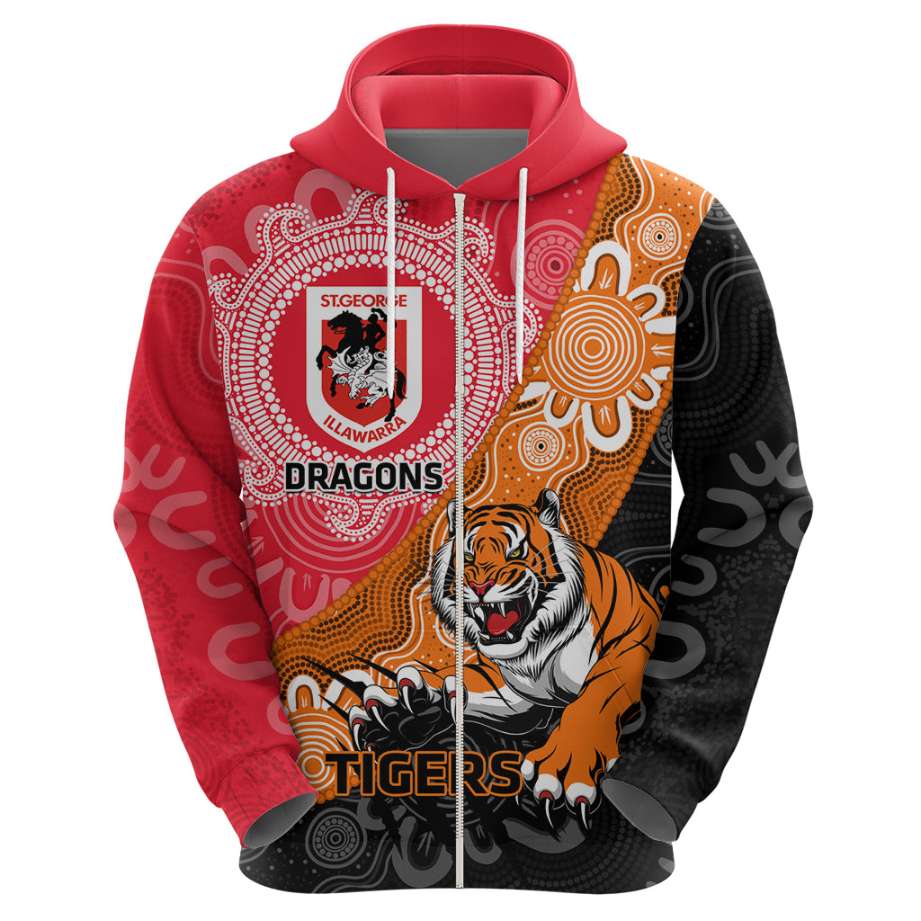 Personalised Dragons And Tigers Rugby Hoodie Aboriginal Art - Vibe Hoodie Shop