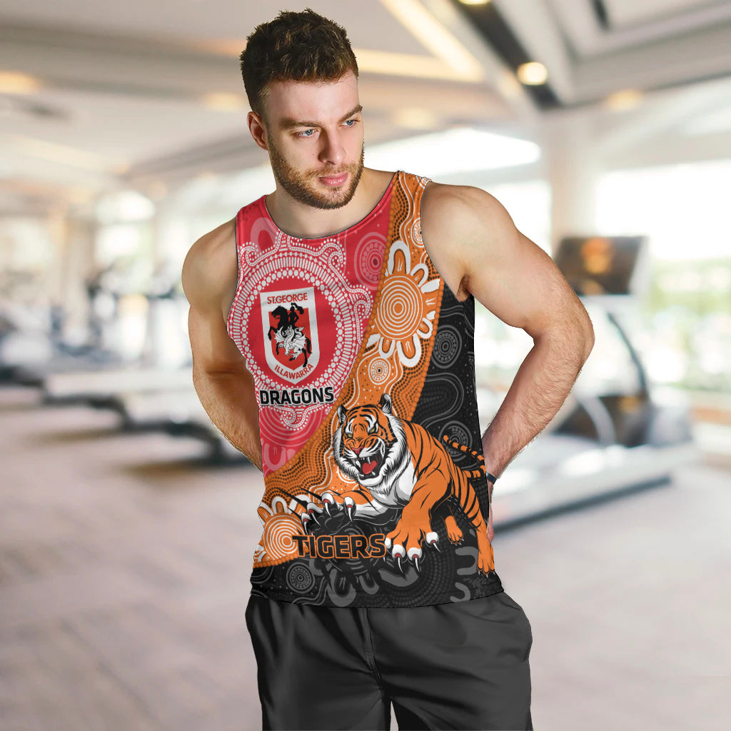 Personalised Dragons And Tigers Rugby Men Tank Top Aboriginal Art - Vibe Hoodie Shop
