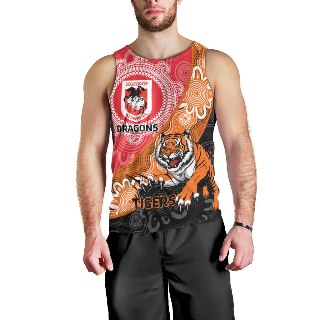 Personalised Dragons And Tigers Rugby Men Tank Top Aboriginal Art - Vibe Hoodie Shop