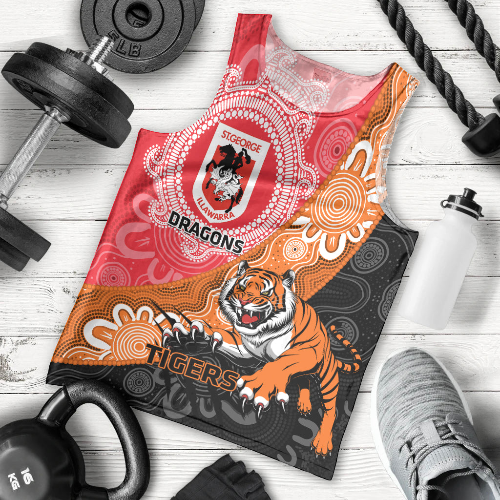 Personalised Dragons And Tigers Rugby Men Tank Top Aboriginal Art - Vibe Hoodie Shop