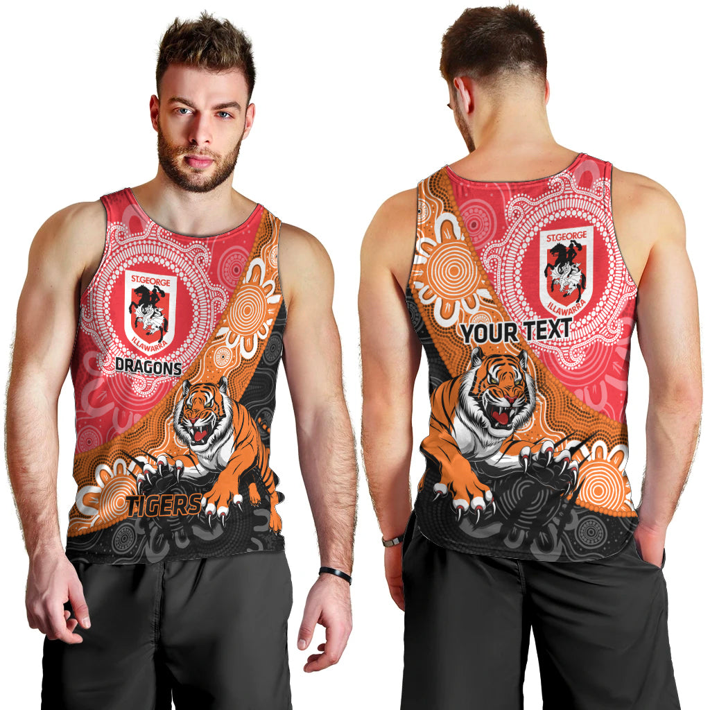 Personalised Dragons And Tigers Rugby Men Tank Top Aboriginal Art - Vibe Hoodie Shop