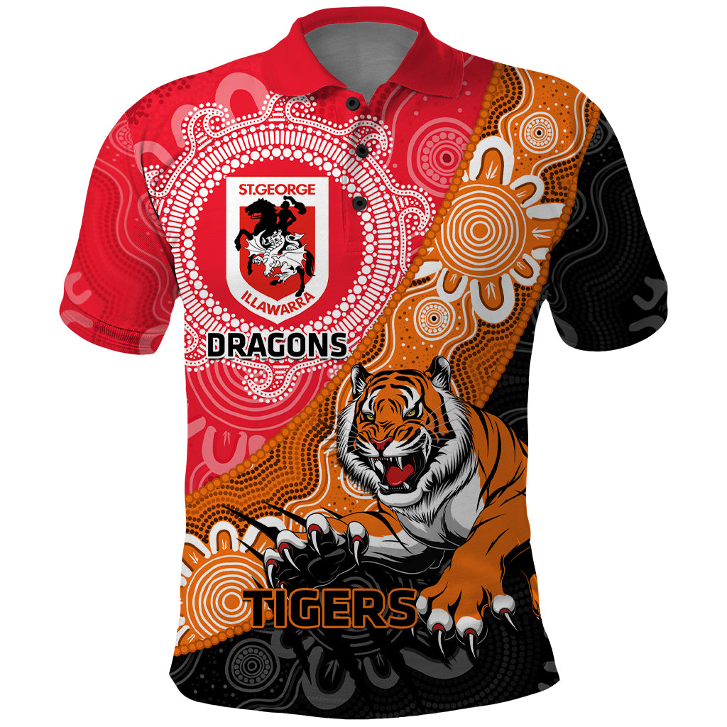 Personalised Dragons And Tigers Rugby Polo Shirt Aboriginal Art - Vibe Hoodie Shop