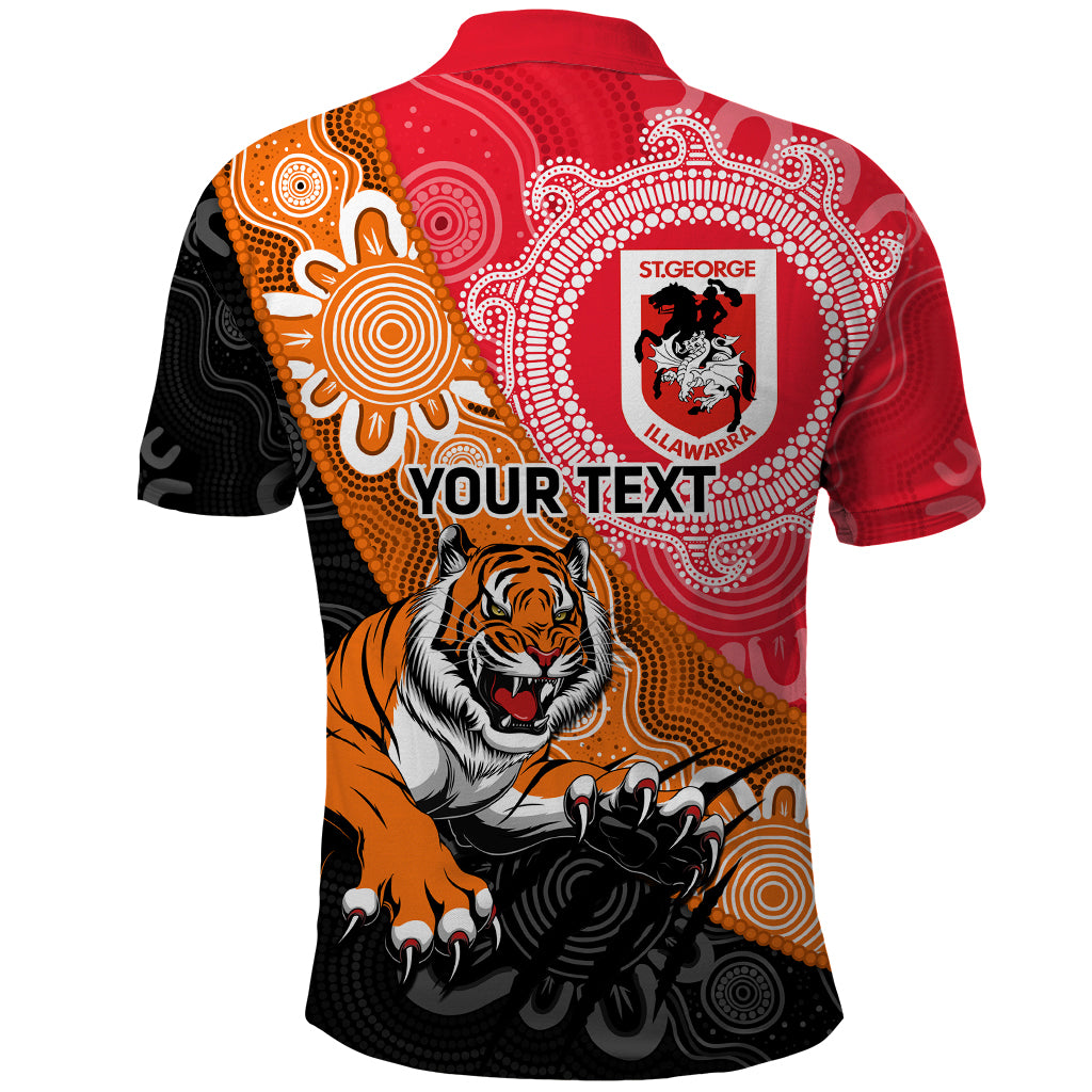 Personalised Dragons And Tigers Rugby Polo Shirt Aboriginal Art - Vibe Hoodie Shop