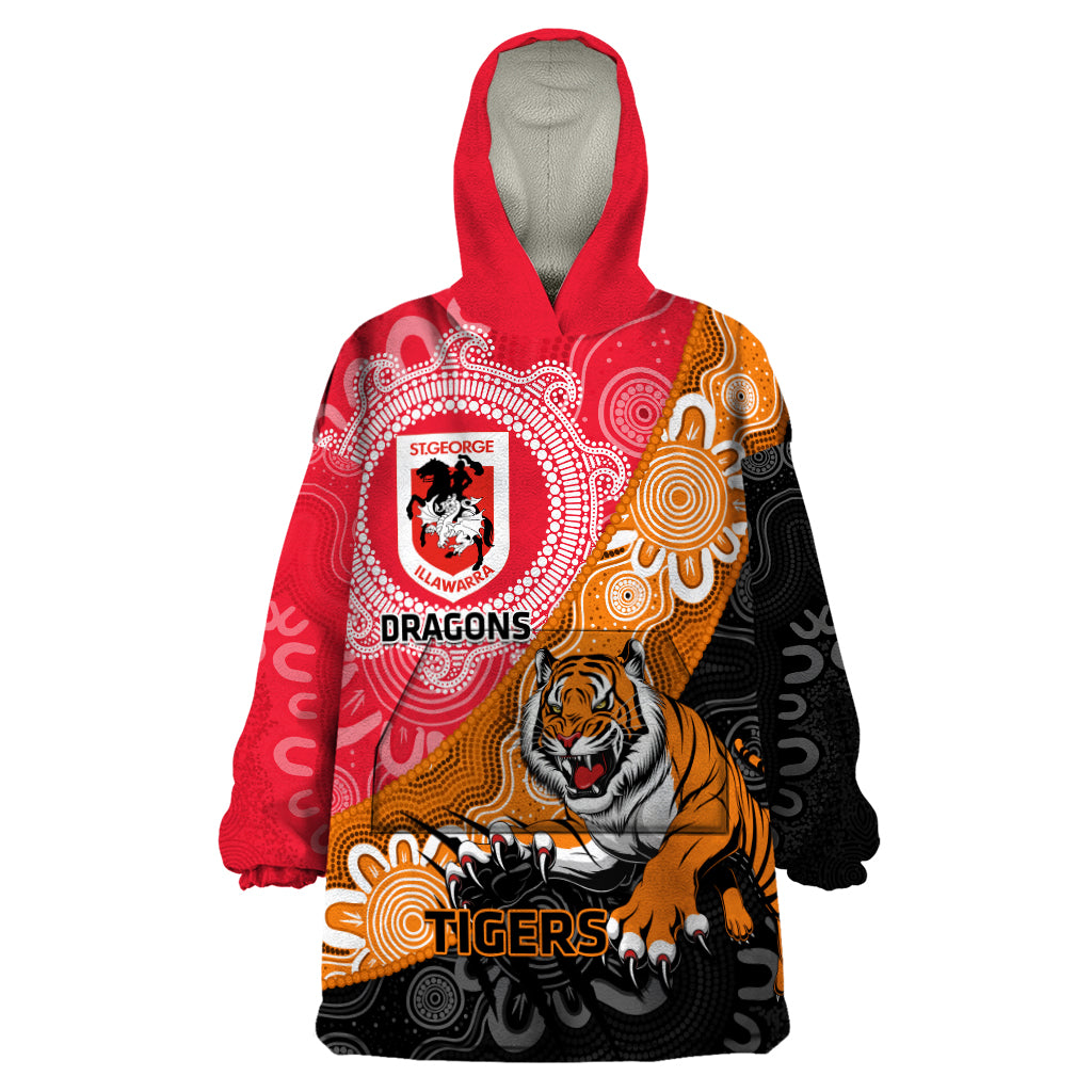 Personalised Dragons And Tigers Rugby Wearable Blanket Hoodie Aboriginal Art - Vibe Hoodie Shop