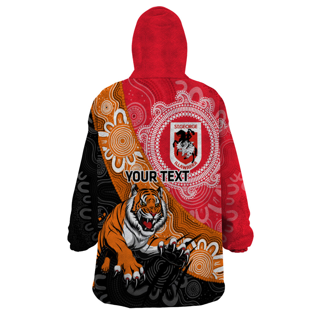 Personalised Dragons And Tigers Rugby Wearable Blanket Hoodie Aboriginal Art - Vibe Hoodie Shop