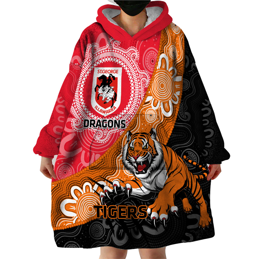 Personalised Dragons And Tigers Rugby Wearable Blanket Hoodie Aboriginal Art - Vibe Hoodie Shop