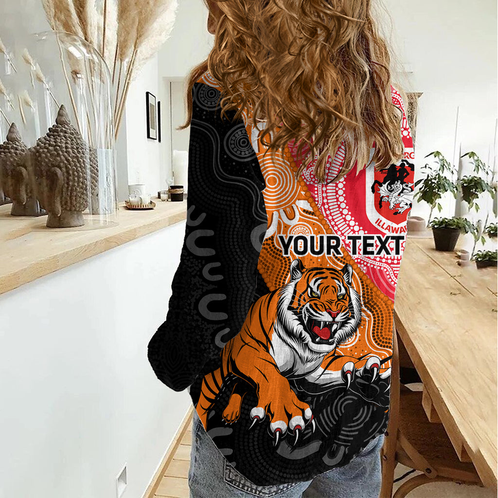Personalised Dragons And Tigers Rugby Women Casual Shirt Aboriginal Art - Vibe Hoodie Shop