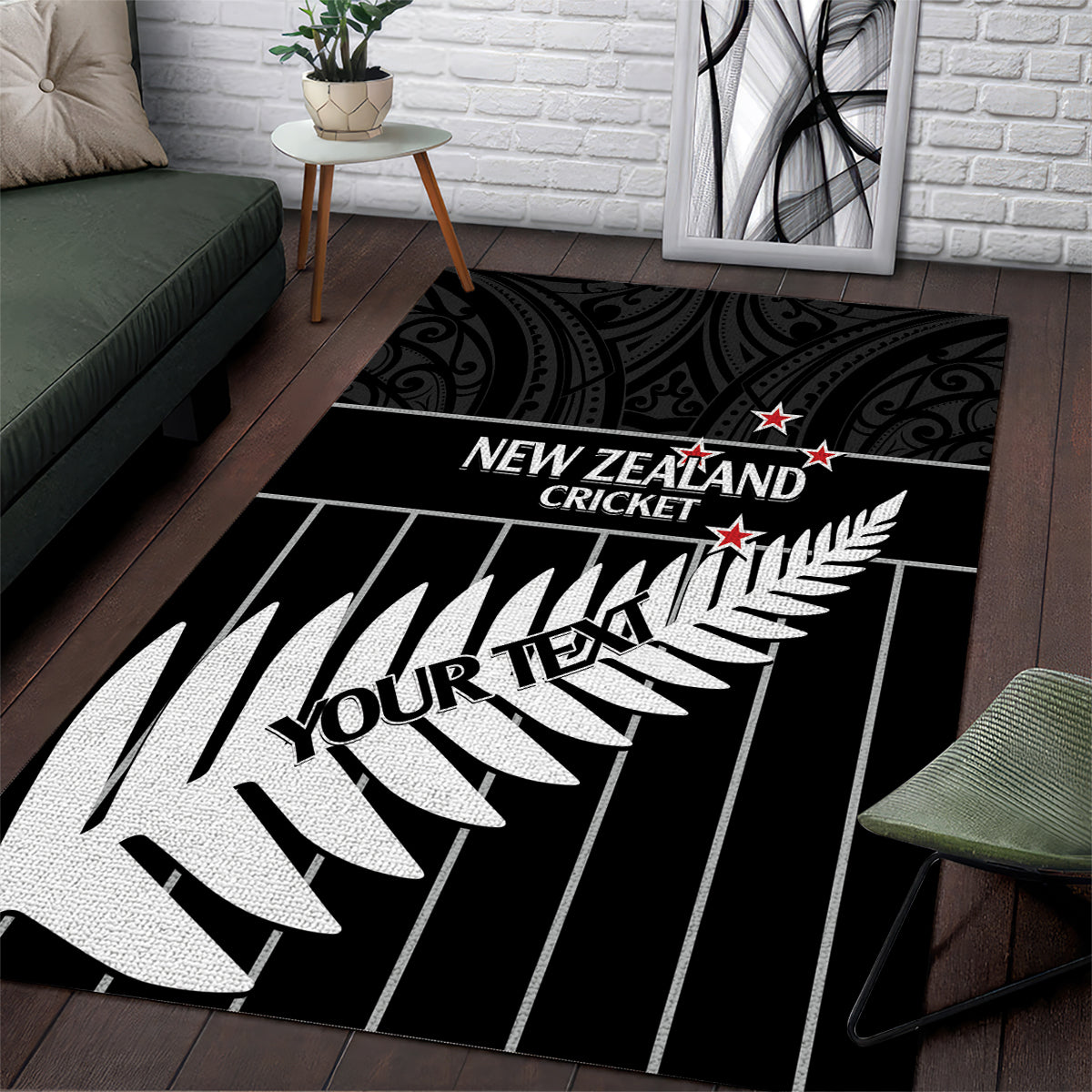 Custom New Zealand Silver Fern Cricket Area Rug Aotearoa Maori Go Black Cap - Vibe Hoodie Shop