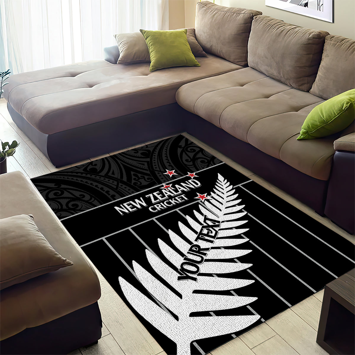 Custom New Zealand Silver Fern Cricket Area Rug Aotearoa Maori Go Black Cap - Vibe Hoodie Shop