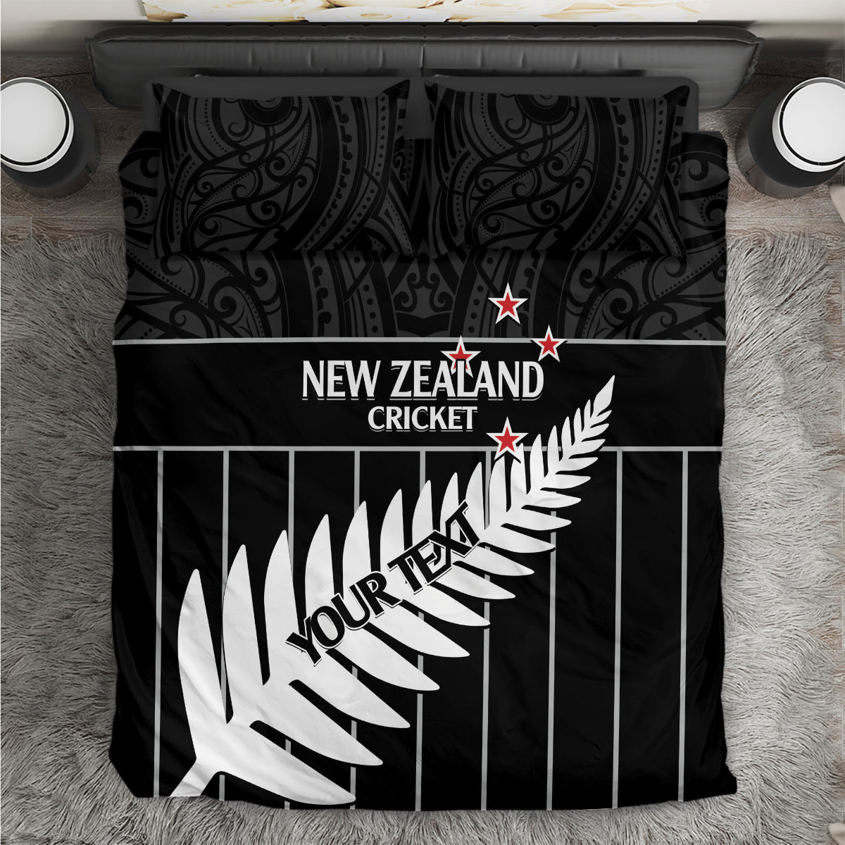 Custom New Zealand Silver Fern Cricket Bedding Set Aotearoa Maori Go Black Cap - Vibe Hoodie Shop