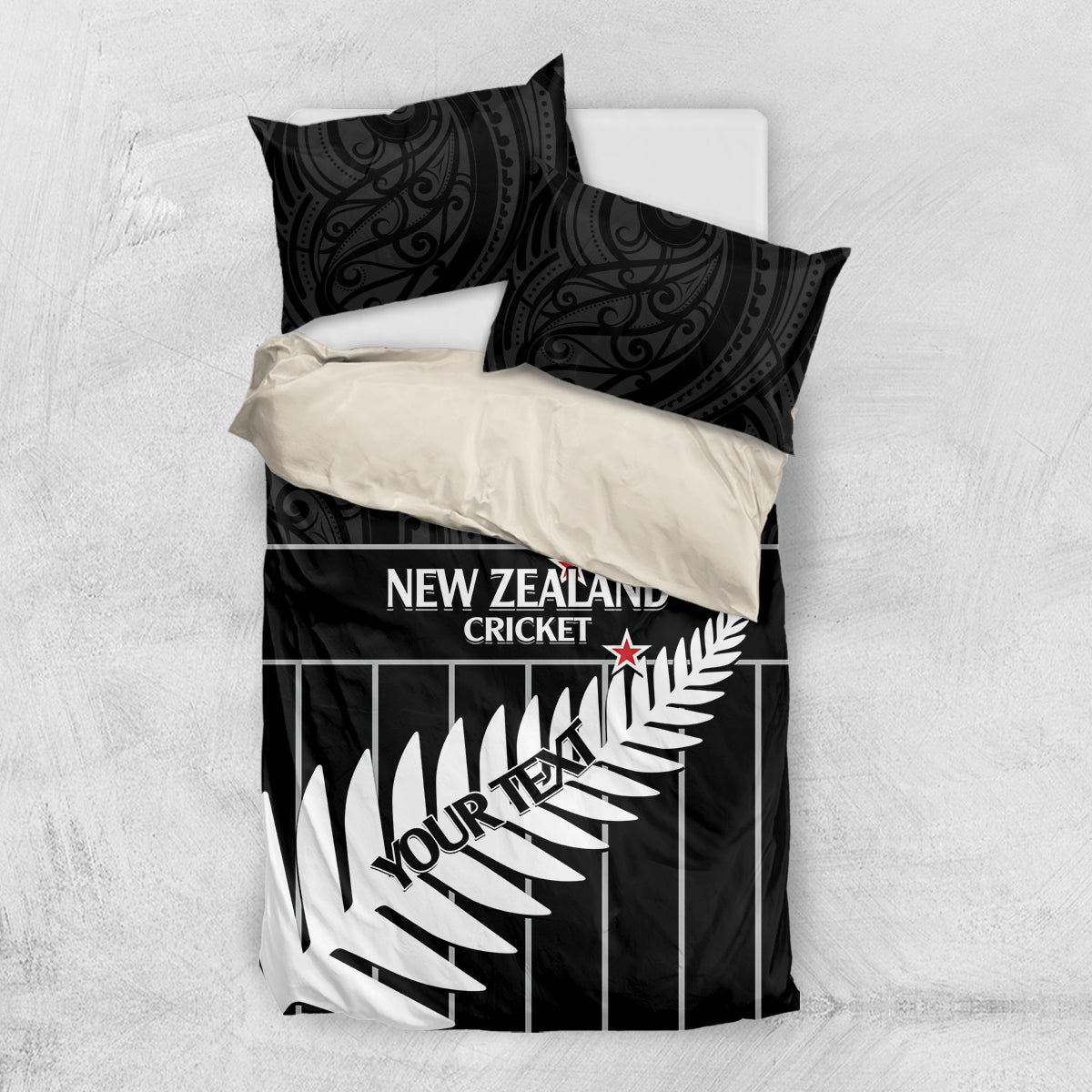 Custom New Zealand Silver Fern Cricket Bedding Set Aotearoa Maori Go Black Cap - Vibe Hoodie Shop