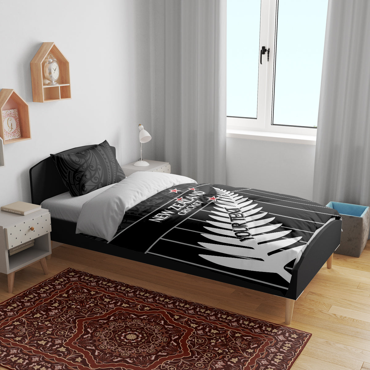 Custom New Zealand Silver Fern Cricket Bedding Set Aotearoa Maori Go Black Cap - Vibe Hoodie Shop