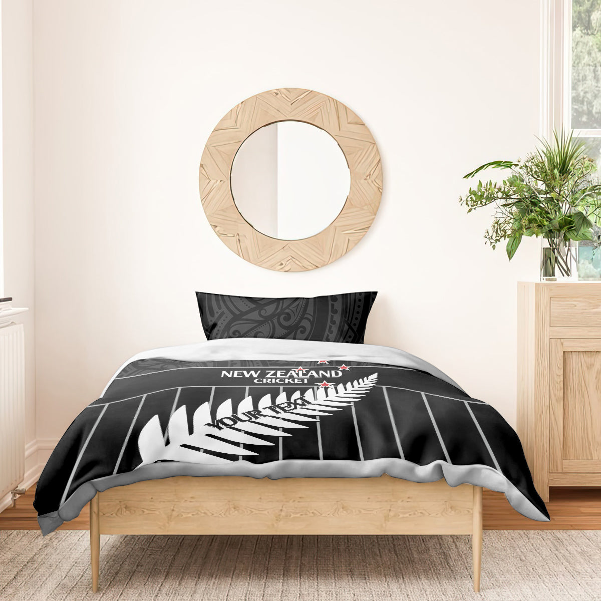 Custom New Zealand Silver Fern Cricket Bedding Set Aotearoa Maori Go Black Cap - Vibe Hoodie Shop