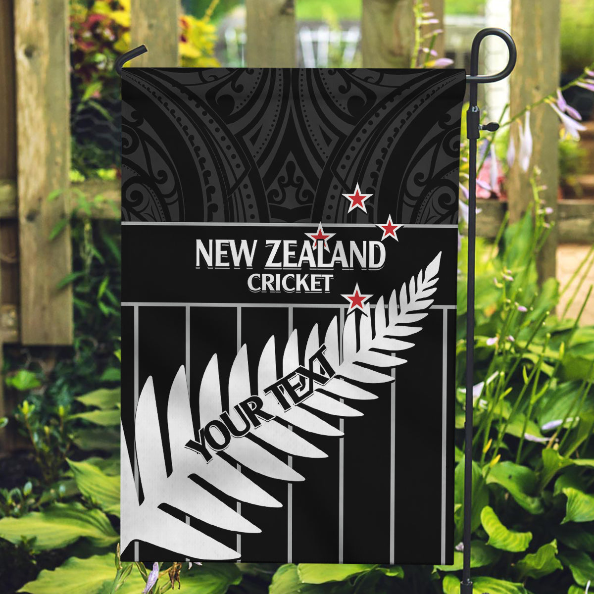 Custom New Zealand Silver Fern Cricket Garden Flag Aotearoa Maori Go Black Cap - Vibe Hoodie Shop