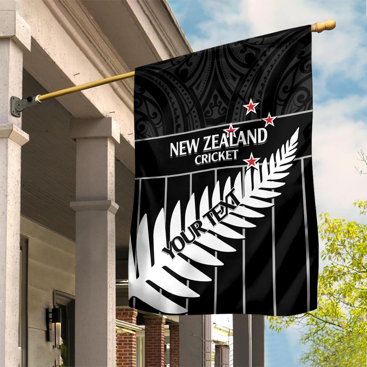 Custom New Zealand Silver Fern Cricket Garden Flag Aotearoa Maori Go Black Cap - Vibe Hoodie Shop