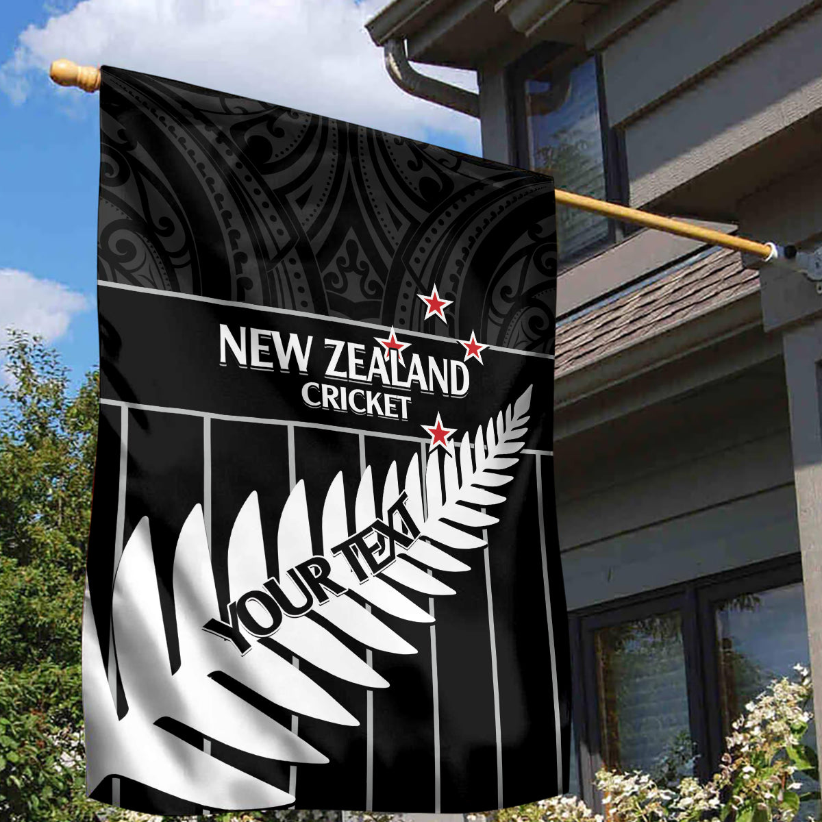 Custom New Zealand Silver Fern Cricket Garden Flag Aotearoa Maori Go Black Cap - Vibe Hoodie Shop