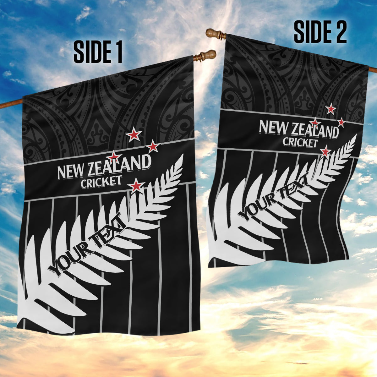 Custom New Zealand Silver Fern Cricket Garden Flag Aotearoa Maori Go Black Cap - Vibe Hoodie Shop