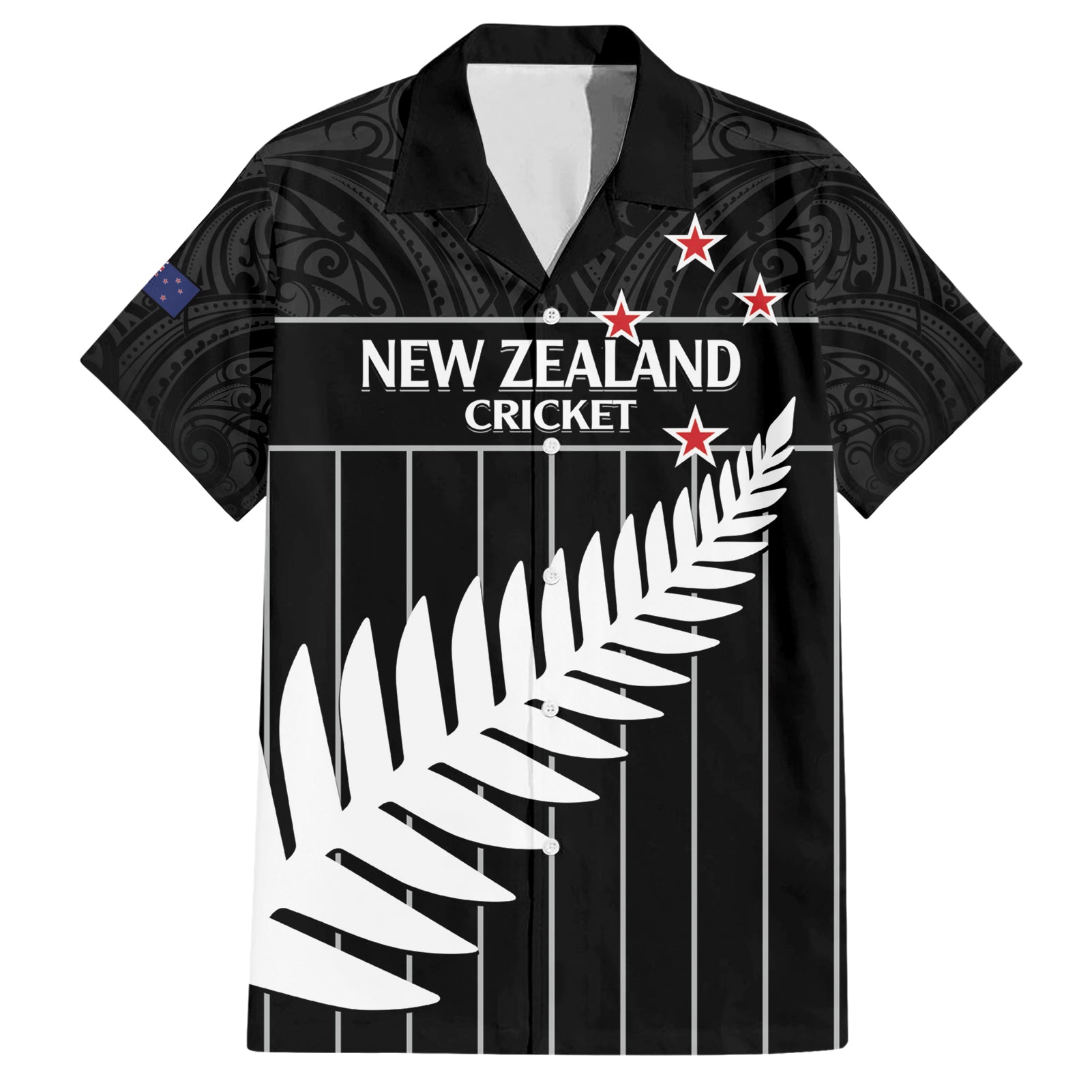 Custom New Zealand Silver Fern Cricket Hawaiian Shirt Aotearoa Maori Go Black Cap - Vibe Hoodie Shop