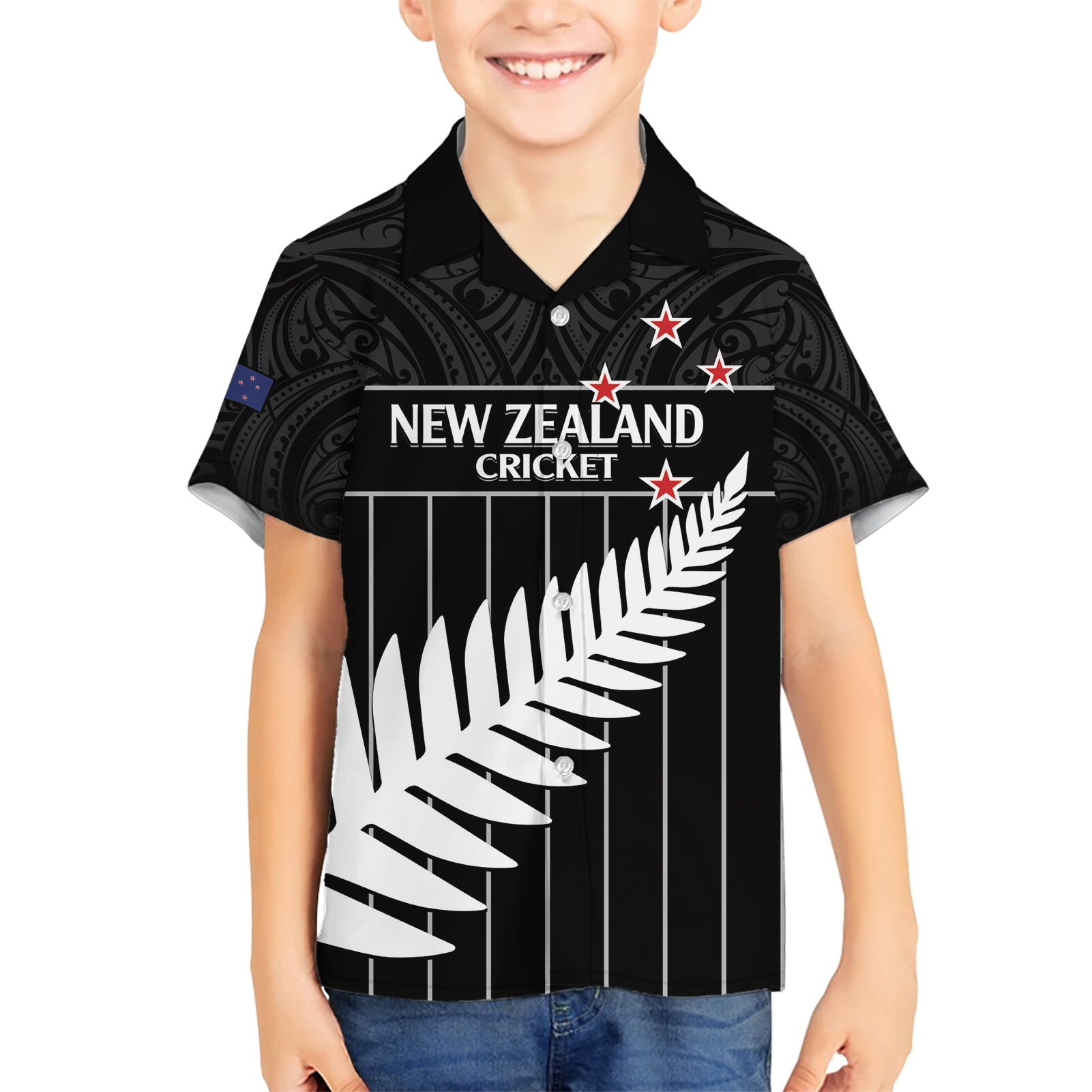 Custom New Zealand Silver Fern Cricket Hawaiian Shirt Aotearoa Maori Go Black Cap - Vibe Hoodie Shop