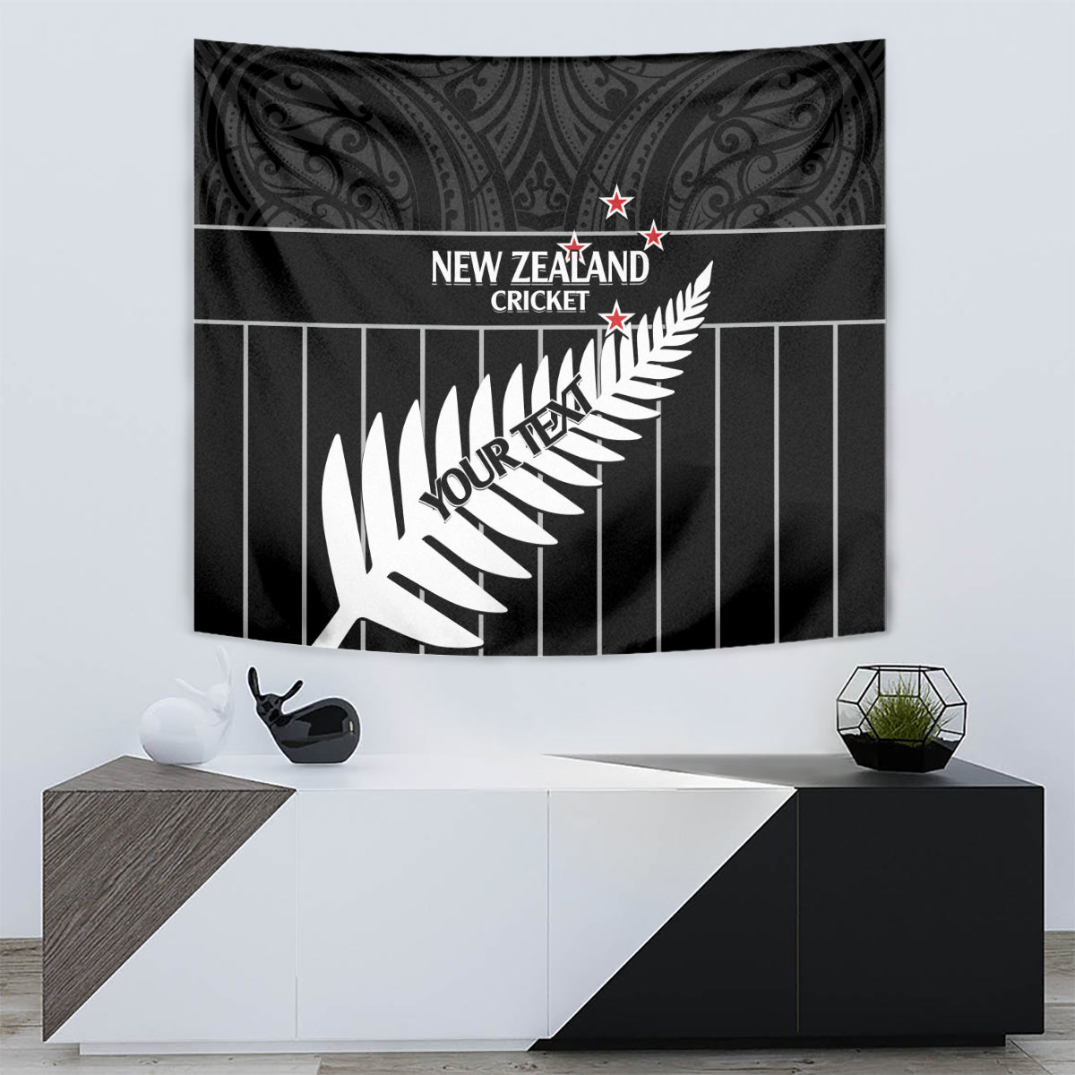 Custom New Zealand Silver Fern Cricket Tapestry Aotearoa Maori Go Black Cap - Vibe Hoodie Shop