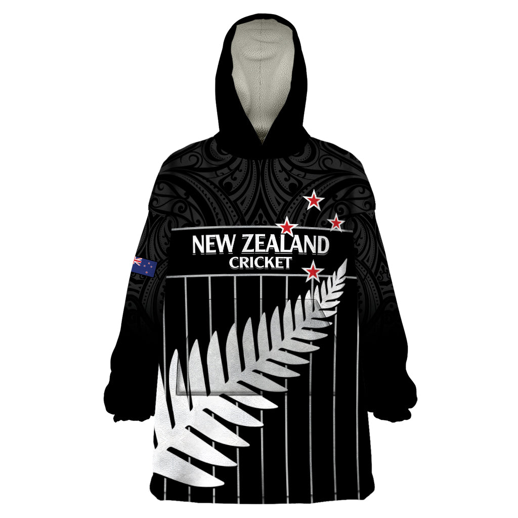 Custom New Zealand Silver Fern Cricket Wearable Blanket Hoodie Aotearoa Maori Go Black Cap - Vibe Hoodie Shop