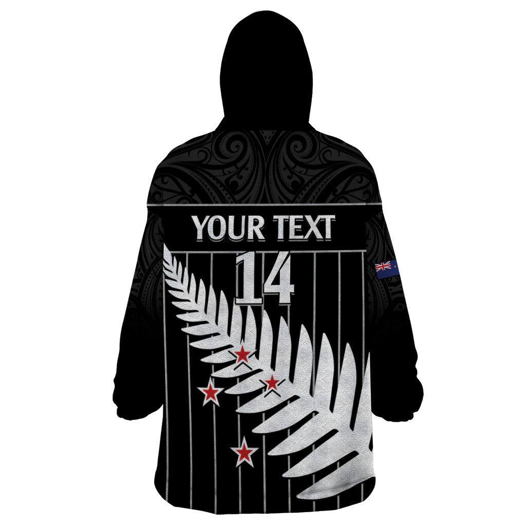 Custom New Zealand Silver Fern Cricket Wearable Blanket Hoodie Aotearoa Maori Go Black Cap - Vibe Hoodie Shop