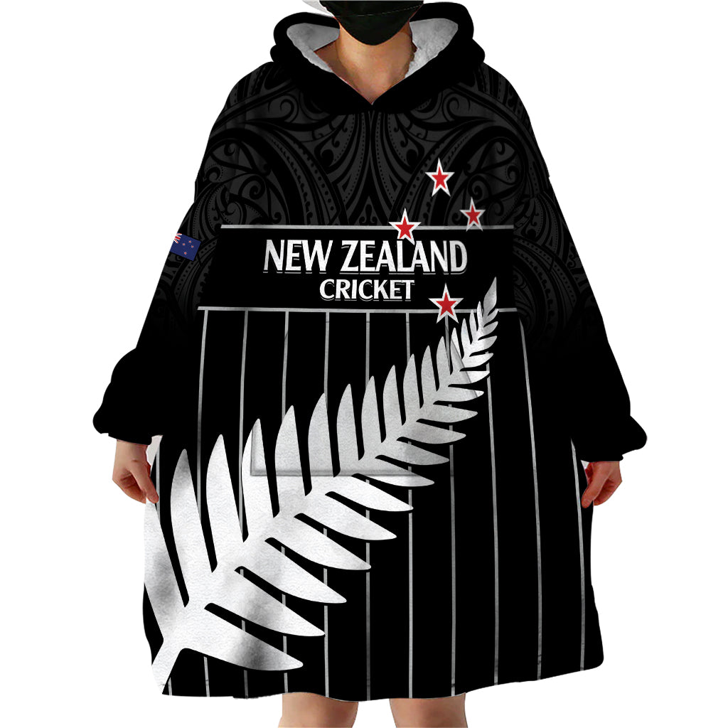 Custom New Zealand Silver Fern Cricket Wearable Blanket Hoodie Aotearoa Maori Go Black Cap - Vibe Hoodie Shop