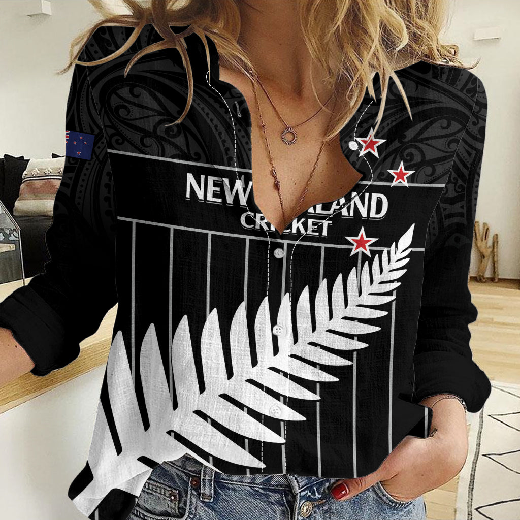 Custom New Zealand Silver Fern Cricket Women Casual Shirt Aotearoa Maori Go Black Cap - Vibe Hoodie Shop
