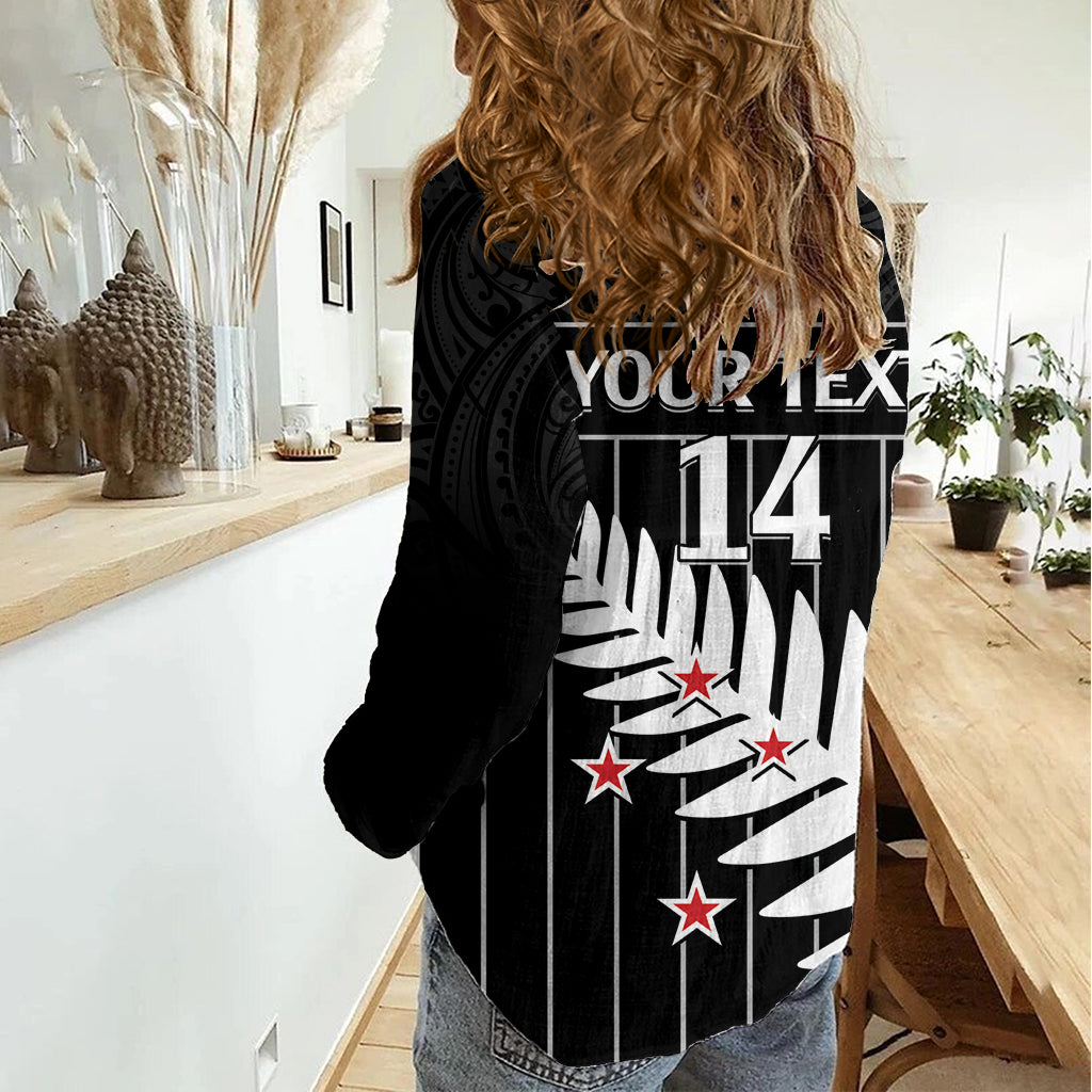 Custom New Zealand Silver Fern Cricket Women Casual Shirt Aotearoa Maori Go Black Cap - Vibe Hoodie Shop