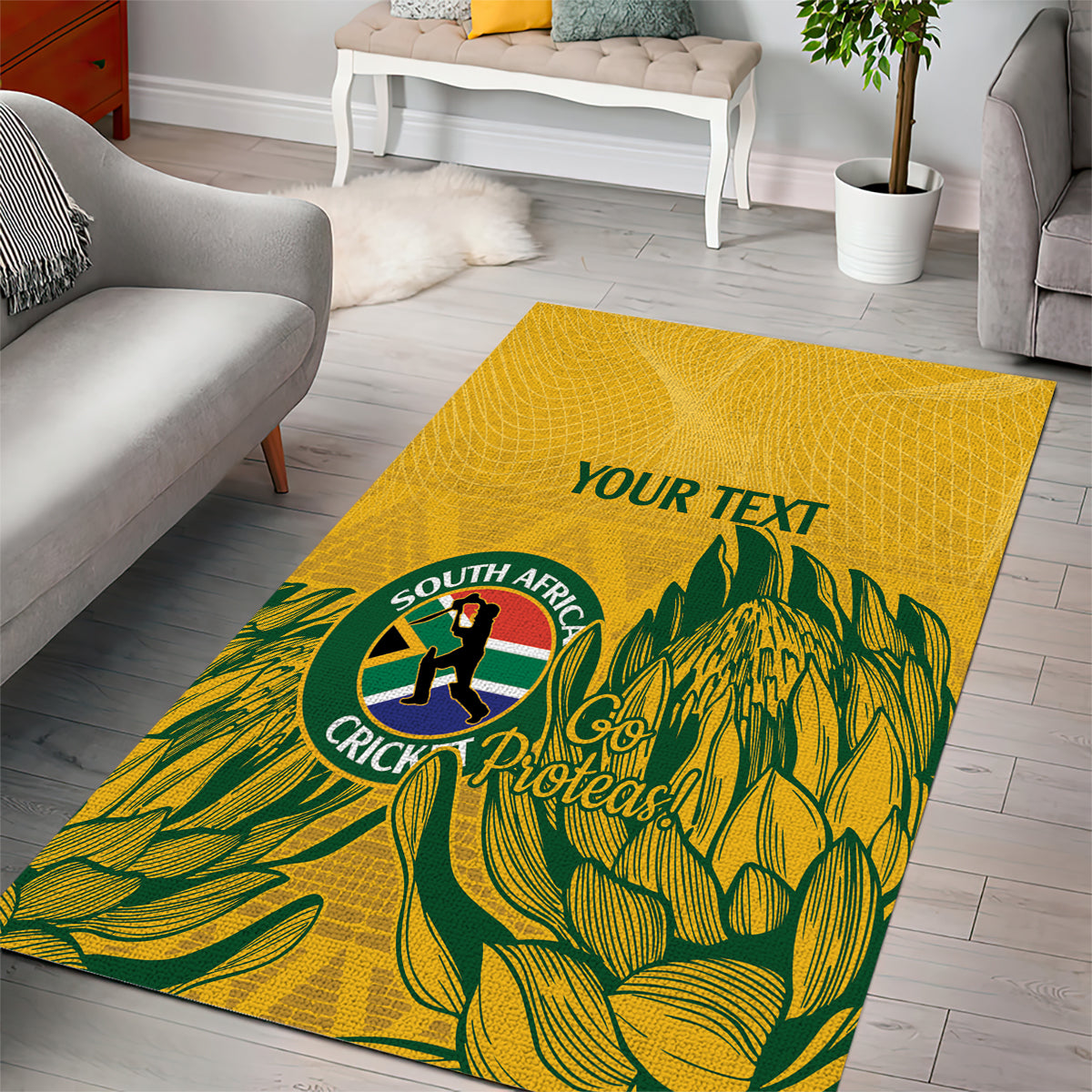 Custom South Africa Cricket Area Rug 2024 African Pattern Go Proteas - Vibe Hoodie Shop